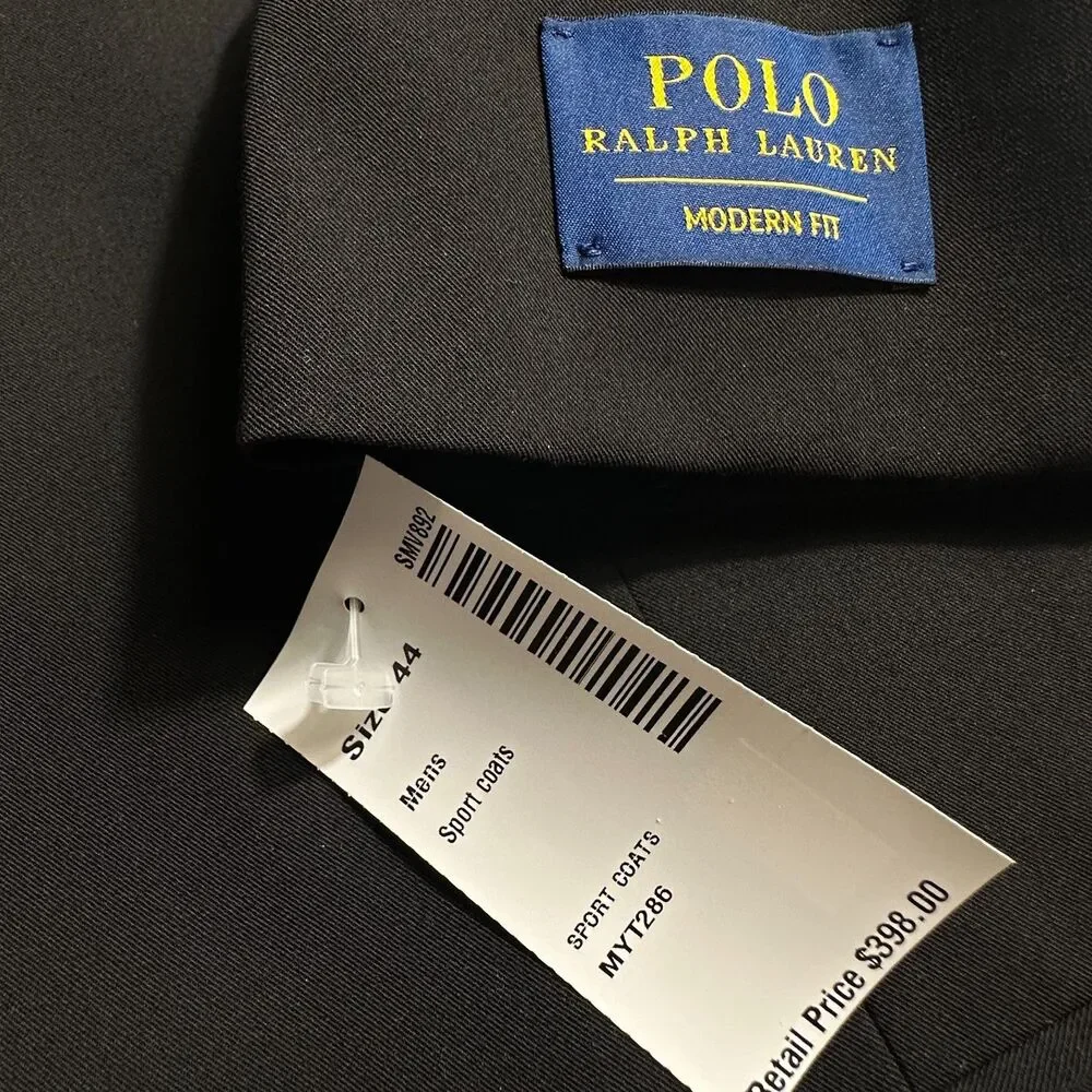 POLO RALPH LAUREN Mens Blazer Sport Coat Two Button Jacket 44L Black Wool Blend